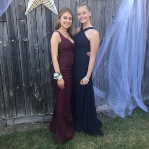 Maroon prom dress with side slit